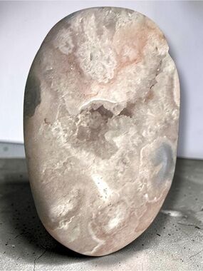 Flower Agate Crystal with Druzy Palm Stone